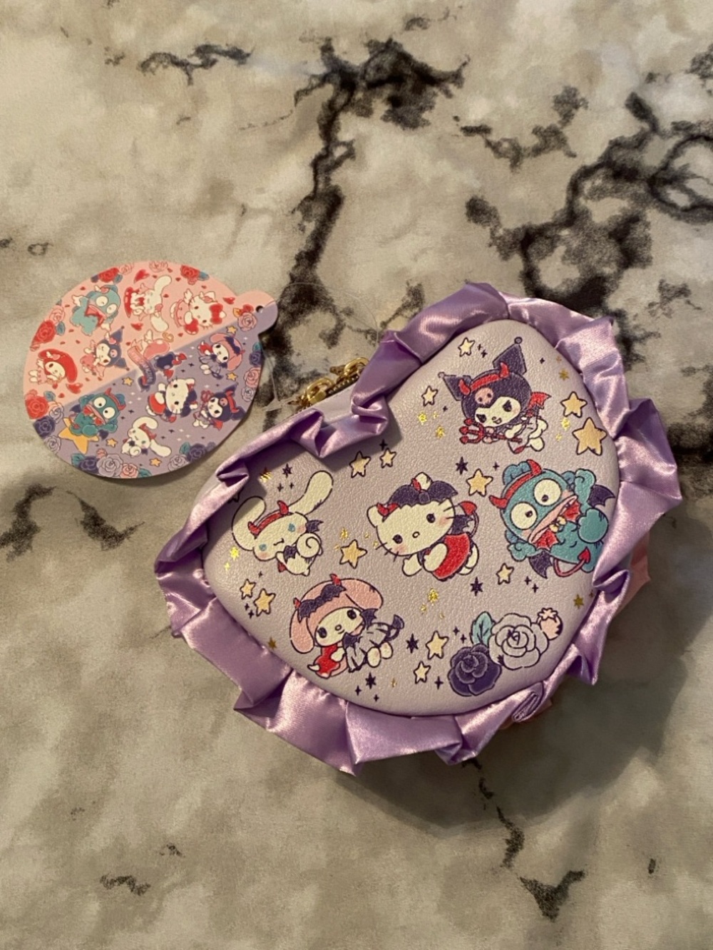 NWT 💖 Sanrio Angel & Devil Ruffle Heart Zip Pouch Accessory Makeup Bag